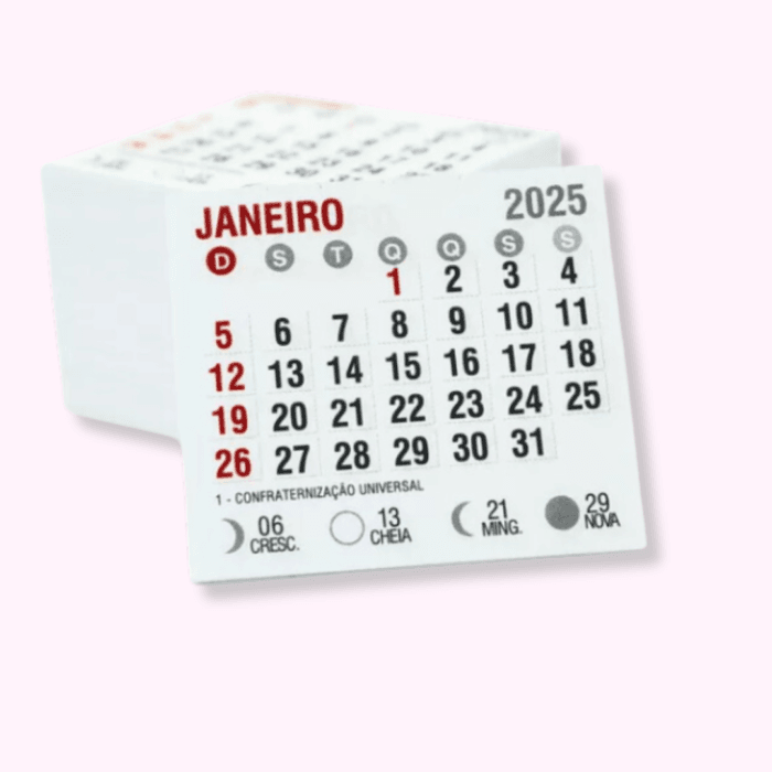 Bloco refil mini calendário p/ imã de geladeira 2025